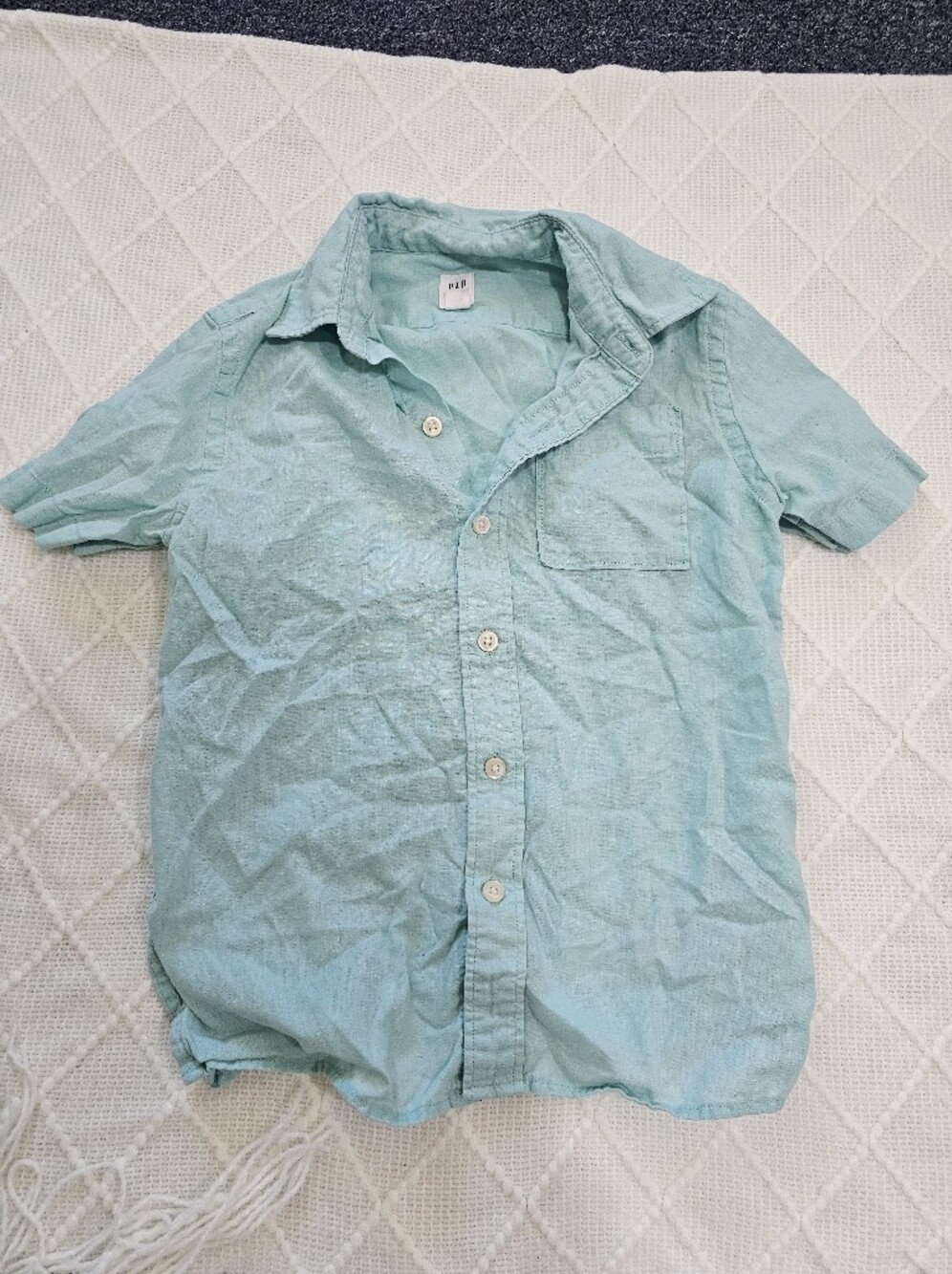 GAP Light Teal Short Sleeve Button-Up Shirt Kids Small